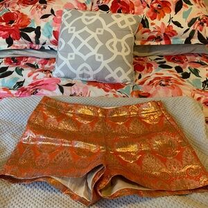 J. Crew Shorts Size 10 (runs small) Orange and gold brocade shorts.